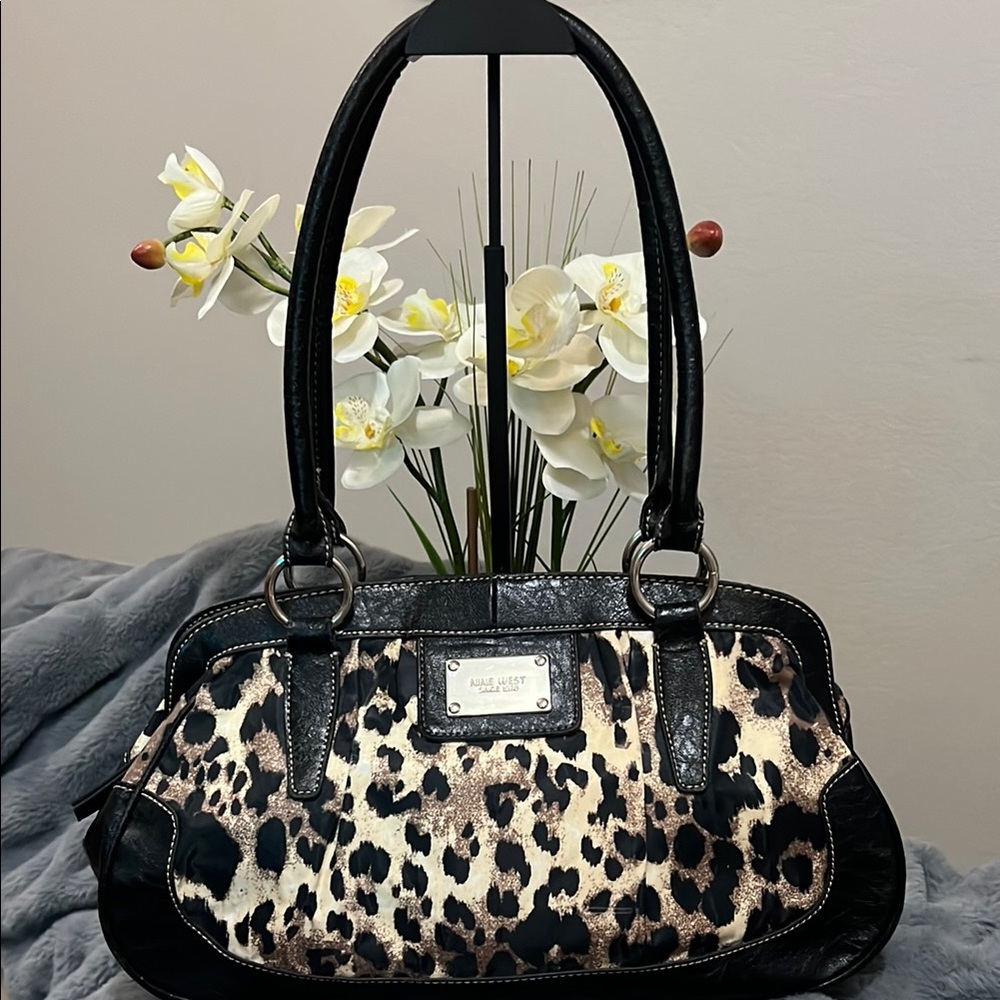 Nine West Leopard Print Satchel Handbag - EUC